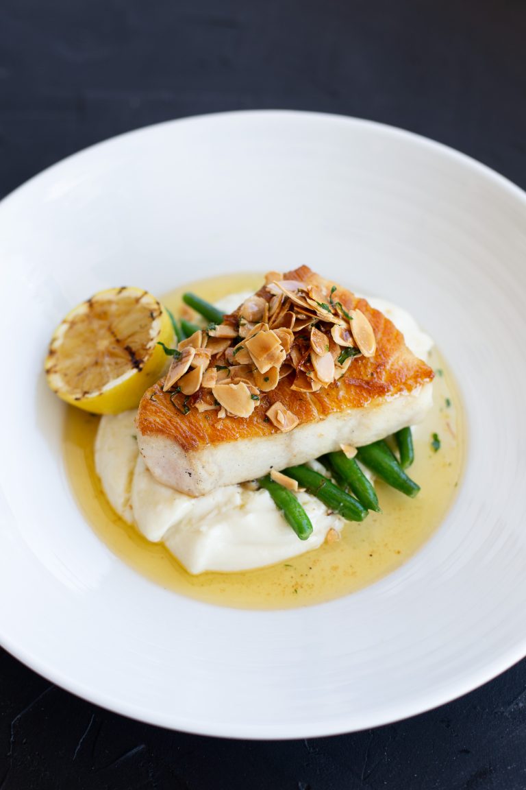 Cobia Almondine on plate