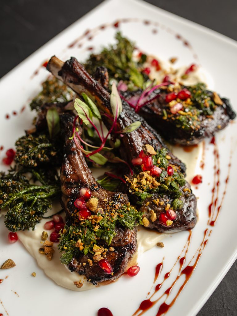 Pomegranate Grilled Lamb Chops on a plate