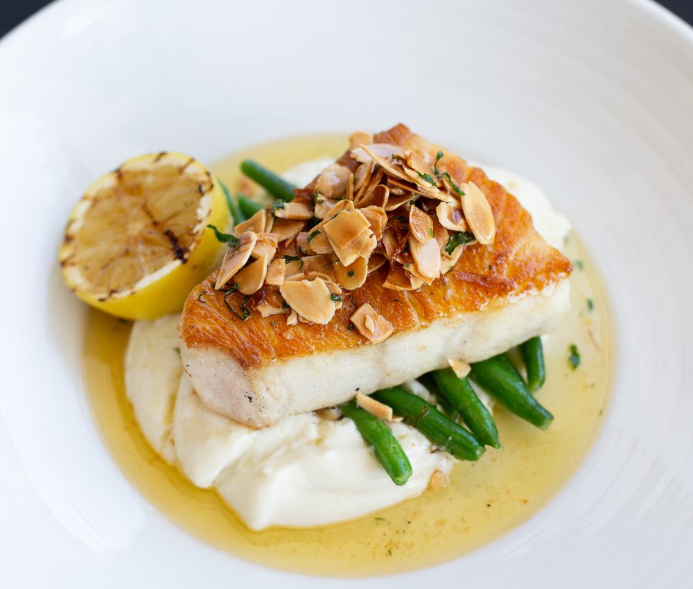 Cobia Almondine on plate